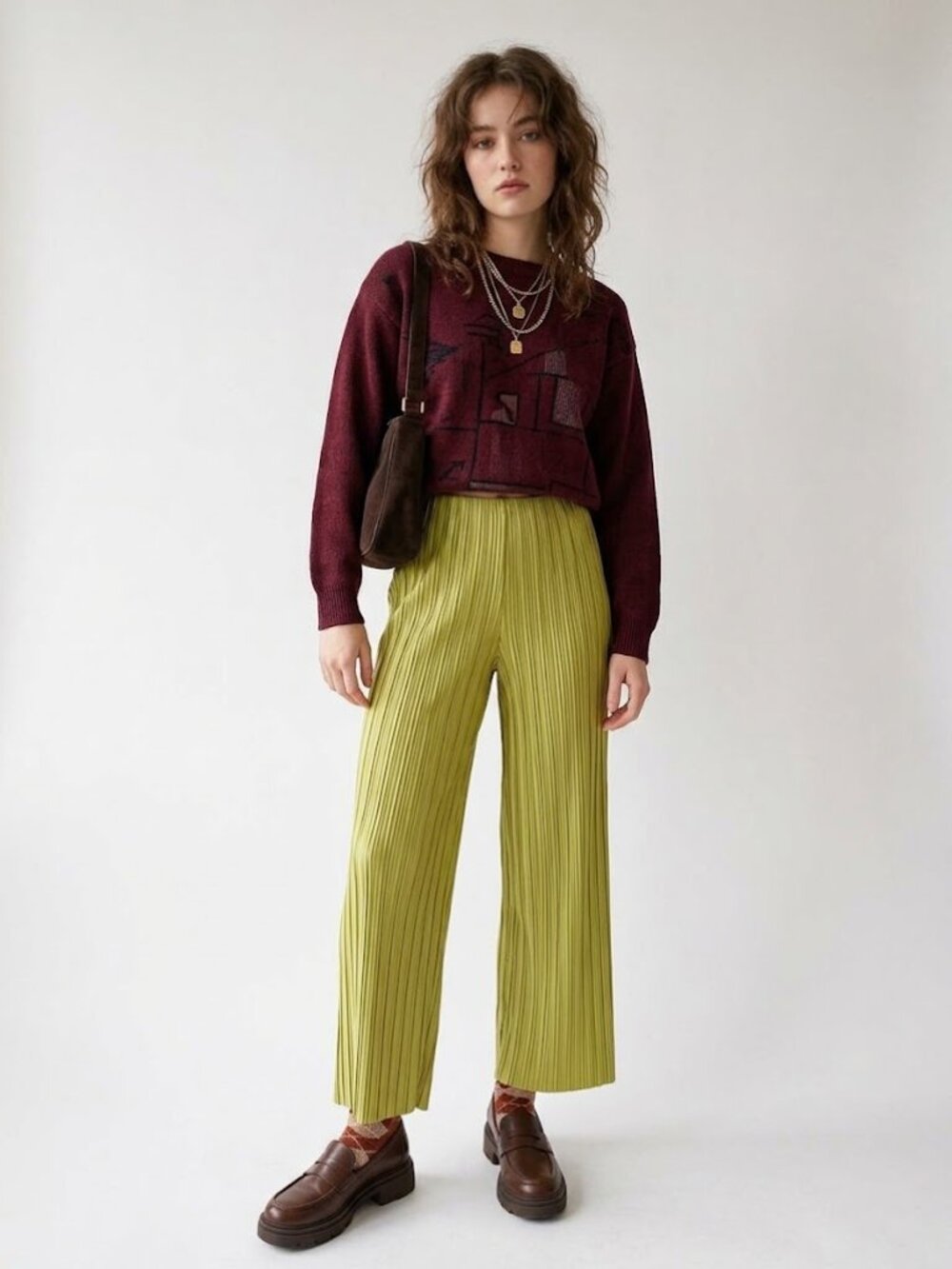 Lulus Looking Luxurious Green Plisse Pleated Wide Leg Pants M